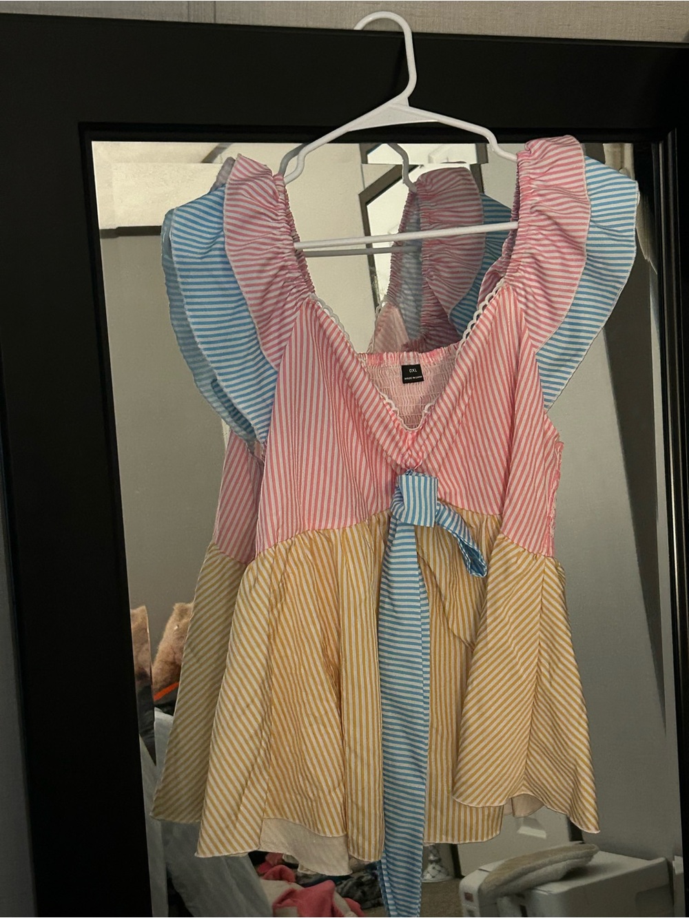 Women’s Multicolor Striped Ruffle shirt with Bow